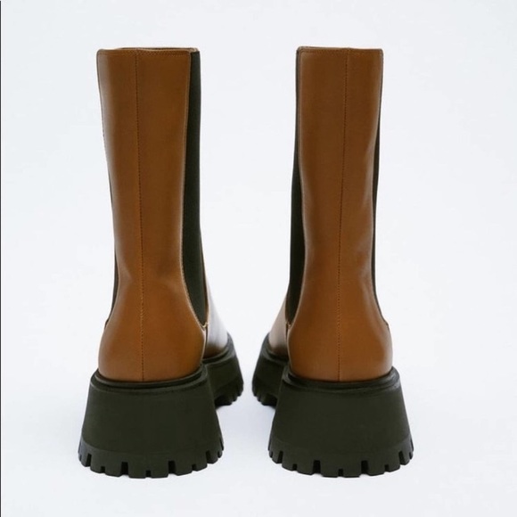 Zara woman light brown leather lug sole ankle boots NWT size 9 - Picture 11 of 11
